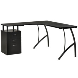 HOMCOM L-Shaped Computer Desk Table with Storage Drawer Home Office Corner Industrial Style Workstation, Black - thumbnail 1
