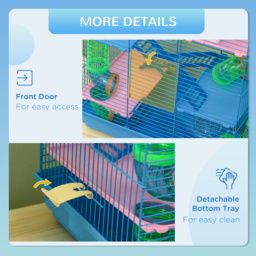 PawHut Hamster Habitat, 5 Tier Cage with Exercise Wheels, Tunnel, Water Bottle, Dishes, Ladder, Blue - Aosom UK - thumbnail 6