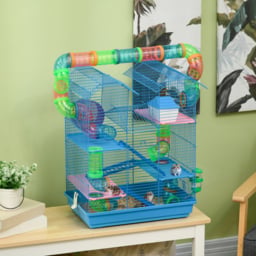 PawHut Hamster Habitat, 5 Tier Cage with Exercise Wheels, Tunnel, Water Bottle, Dishes, Ladder, Blue - Aosom UK - thumbnail 2