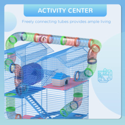 PawHut Hamster Habitat, 5 Tier Cage with Exercise Wheels, Tunnel, Water Bottle, Dishes, Ladder, Blue - Aosom UK - thumbnail 7