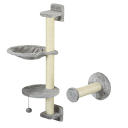 PawHut Cat Shelves Fit Cat Up to 5kg, 4-Piece Set with Hammock, Perches, Ladder, Scratching Post, Safe for Cats to Play, Grey - Aosom UK - thumbnail 8