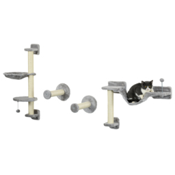 PawHut Cat Shelves Fit Cat Up to 5kg, 4-Piece Set with Hammock, Perches, Ladder, Scratching Post, Safe for Cats to Play, Grey - Aosom UK - thumbnail 1