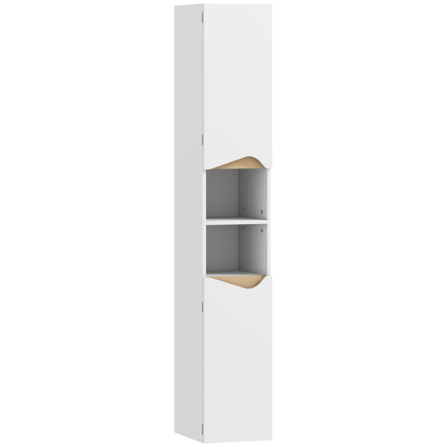 HOMCOM Tall Slim Bathroom Cabinet with 2 Doors, 2 Shelves - White - image 1