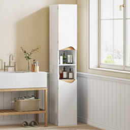 HOMCOM Tall Slim Bathroom Cabinet with 2 Doors, 2 Shelves - White - thumbnail 2