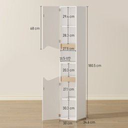 HOMCOM Tall Slim Bathroom Cabinet with 2 Doors, 2 Shelves - White - thumbnail 3