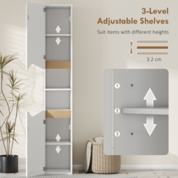 HOMCOM Tall Slim Bathroom Cabinet with 2 Doors, 2 Shelves - White - thumbnail 5