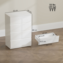 HOMCOM High Gloss Chest of Drawers, 4-Drawer Storage Cabinet, Modern Dresser for Bedroom, Stylish & Functional, White - Aosom UK - thumbnail 3