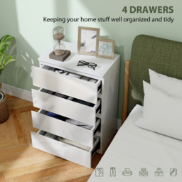 HOMCOM High Gloss Chest of Drawers, 4-Drawer Storage Cabinet, Modern Dresser for Bedroom, Stylish & Functional, White - Aosom UK - thumbnail 4