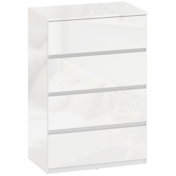 HOMCOM High Gloss Chest of Drawers, 4-Drawer Storage Cabinet, Modern Dresser for Bedroom, Stylish & Functional, White - Aosom UK