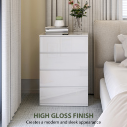 HOMCOM High Gloss Chest of Drawers, 4-Drawer Storage Cabinet, Modern Dresser for Bedroom, Stylish & Functional, White - Aosom UK - thumbnail 5