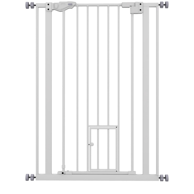 PawHut Extra Tall Pet Gate, Indoor Dog Safety Gate, with Cat Flap, Auto Close, 74-80cm Wide - White - Aosom UK - image 1