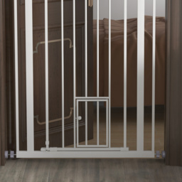 PawHut Extra Tall Pet Gate, Indoor Dog Safety Gate, with Cat Flap, Auto Close, 74-80cm Wide - White - Aosom UK - thumbnail 9