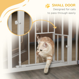 PawHut Extra Tall Pet Gate, Indoor Dog Safety Gate, with Cat Flap, Auto Close, 74-80cm Wide - White - Aosom UK - thumbnail 7