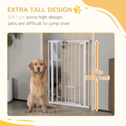 PawHut Extra Tall Pet Gate, Indoor Dog Safety Gate, with Cat Flap, Auto Close, 74-80cm Wide - White - Aosom UK - thumbnail 8