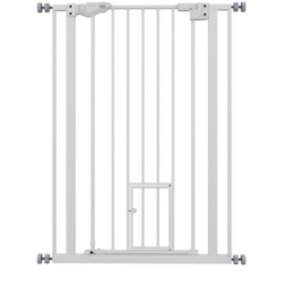 PawHut Extra Tall Pet Gate, Indoor Dog Safety Gate, with Cat Flap, Auto Close, 74-80cm Wide - White - Aosom UK - thumbnail 1