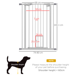 PawHut Extra Tall Pet Gate, Indoor Dog Safety Gate, with Cat Flap, Auto Close, 74-80cm Wide - White - Aosom UK - thumbnail 3
