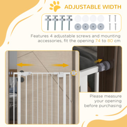 PawHut Extra Tall Pet Gate, Indoor Dog Safety Gate, with Cat Flap, Auto Close, 74-80cm Wide - White - Aosom UK - thumbnail 6