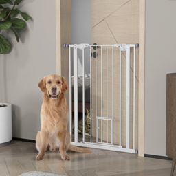PawHut Extra Tall Pet Gate, Indoor Dog Safety Gate, with Cat Flap, Auto Close, 74-80cm Wide - White - Aosom UK - thumbnail 2