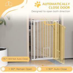 PawHut Extra Tall Pet Gate, Indoor Dog Safety Gate, with Cat Flap, Auto Close, 74-80cm Wide - White - Aosom UK - thumbnail 5