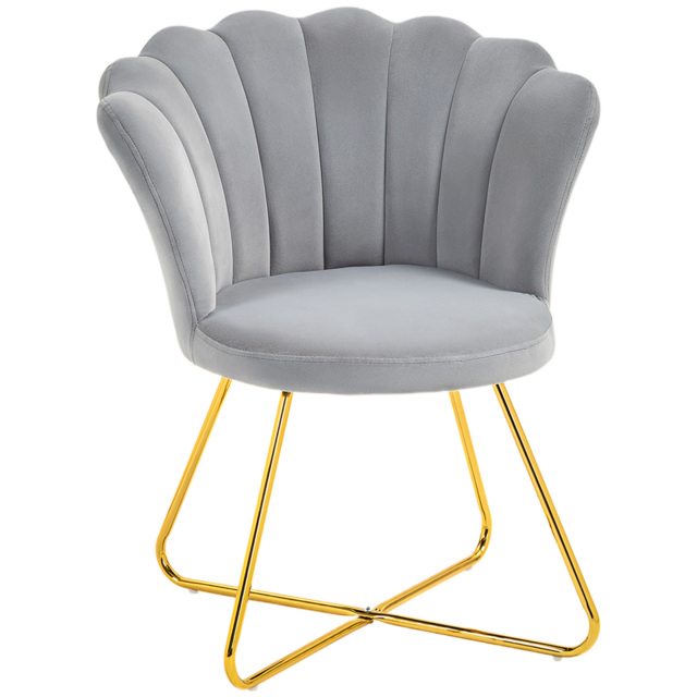 HOMCOM Velvet-Feel Lotus Petal Accent Chair - Grey - Aosom UK - image 1