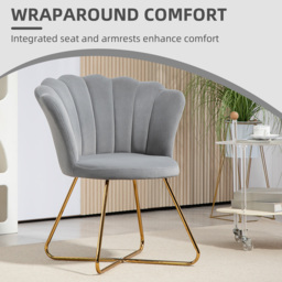 HOMCOM Velvet-Feel Lotus Petal Accent Chair - Grey - Aosom UK - thumbnail 4