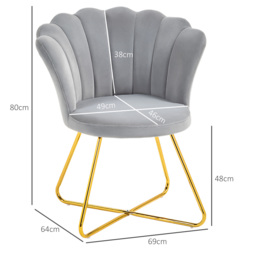 HOMCOM Velvet-Feel Lotus Petal Accent Chair - Grey - Aosom UK - thumbnail 3