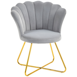 HOMCOM Velvet-Feel Lotus Petal Accent Chair - Grey - Aosom UK - thumbnail 1