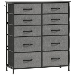 HOMCOM Chest of Ten Fabric Drawers - Charcoal Grey - thumbnail 1