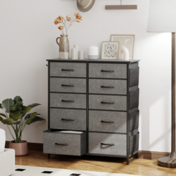 HOMCOM Chest of Ten Fabric Drawers - Charcoal Grey - thumbnail 2