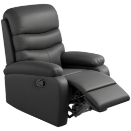 HOMCOM PU Leather Reclining Chair, Manual Recliner Chair with Padded Armrests, Retractable Footrest and Wood Frame, Black - thumbnail 1