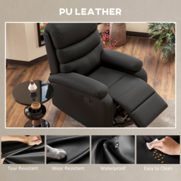 HOMCOM PU Leather Reclining Chair, Manual Recliner Chair with Padded Armrests, Retractable Footrest and Wood Frame, Black - thumbnail 8