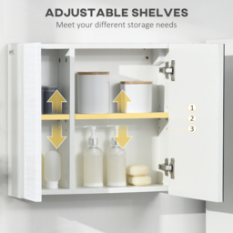 kleankin Wall-Mounted Mirror Cabinet: Double-Door Design with Adjustable Shelf, Bathroom Cupboard Organizer, White - Aosom UK - thumbnail 5