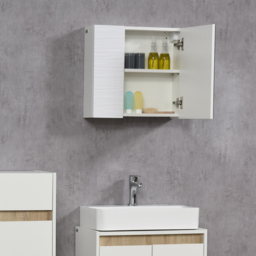 kleankin Wall-Mounted Mirror Cabinet: Double-Door Design with Adjustable Shelf, Bathroom Cupboard Organizer, White - Aosom UK - thumbnail 8