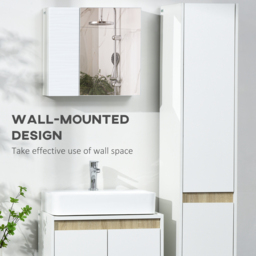 kleankin Wall-Mounted Mirror Cabinet: Double-Door Design with Adjustable Shelf, Bathroom Cupboard Organizer, White - Aosom UK - thumbnail 4