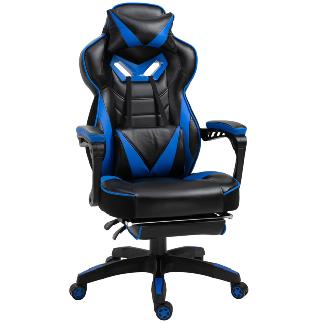 Vinsetto Ergonomic Racing Gaming Chair Office Desk Chair Adjustable Height Recliner w/ Wheels, Headrest, Lumbar, Footrest, Blue - Aosom UK - image 1
