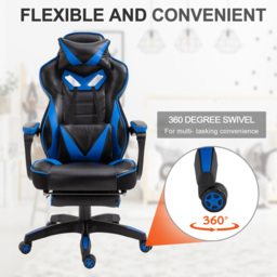 Vinsetto Ergonomic Racing Gaming Chair Office Desk Chair Adjustable Height Recliner w/ Wheels, Headrest, Lumbar, Footrest, Blue - Aosom UK - thumbnail 5