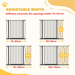 PawHut Dog Gate Dog Gate for Stairs Stays w/ Double Locking System for Doorways, Corridors, Staircases, 75-115Wcm, Black - Aosom UK - thumbnail 4