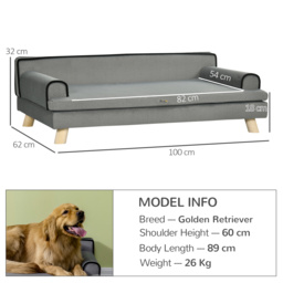 PawHut Dog Sofa with Water-resistant Fabric, Pet Chair Bed for Large, Medium Dogs, Grey, 100 x 62 x 32 cm - Aosom UK - thumbnail 3