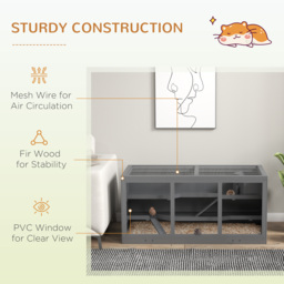 PawHut Wooden Hamster Cage, Small Animals Hutch with Tray, Openable Top, Exercise Play House Pen, 115L x 57W x 55Hcm, Grey - thumbnail 5