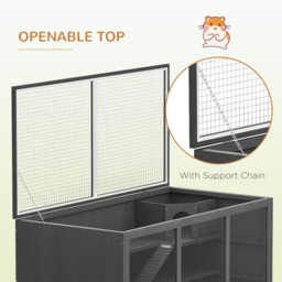 PawHut Wooden Hamster Cage, Small Animals Hutch with Tray, Openable Top, Exercise Play House Pen, 115L x 57W x 55Hcm, Grey - thumbnail 6