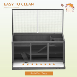 PawHut Wooden Hamster Cage, Small Animals Hutch with Tray, Openable Top, Exercise Play House Pen, 115L x 57W x 55Hcm, Grey - thumbnail 7