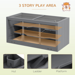 PawHut Wooden Hamster Cage, Small Animals Hutch with Tray, Openable Top, Exercise Play House Pen, 115L x 57W x 55Hcm, Grey - thumbnail 4