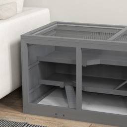 PawHut Wooden Hamster Cage, Small Animals Hutch with Tray, Openable Top, Exercise Play House Pen, 115L x 57W x 55Hcm, Grey - thumbnail 9