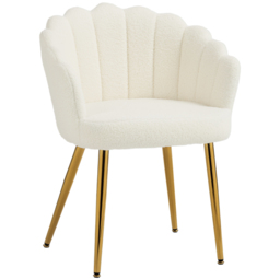 HOMCOM Lounge Chair Petal-Back Armchair Metal Metal Legs for Living Room Bedroom Cream - thumbnail 1