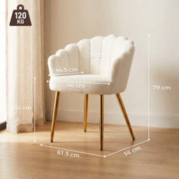 HOMCOM Lounge Chair Petal-Back Armchair Metal Metal Legs for Living Room Bedroom Cream - thumbnail 3