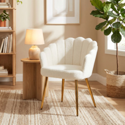 HOMCOM Lounge Chair Petal-Back Armchair Metal Metal Legs for Living Room Bedroom Cream - thumbnail 2