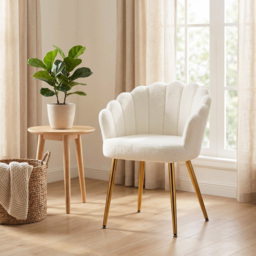HOMCOM Lounge Chair Petal-Back Armchair Metal Metal Legs for Living Room Bedroom Cream - thumbnail 9