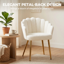 HOMCOM Lounge Chair Petal-Back Armchair Metal Metal Legs for Living Room Bedroom Cream - thumbnail 4