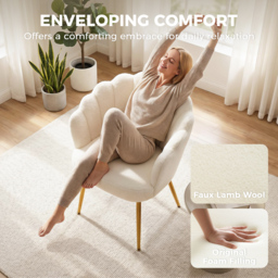 HOMCOM Lounge Chair Petal-Back Armchair Metal Metal Legs for Living Room Bedroom Cream - thumbnail 5
