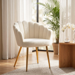 HOMCOM Lounge Chair Petal-Back Armchair Metal Metal Legs for Living Room Bedroom Cream - thumbnail 8